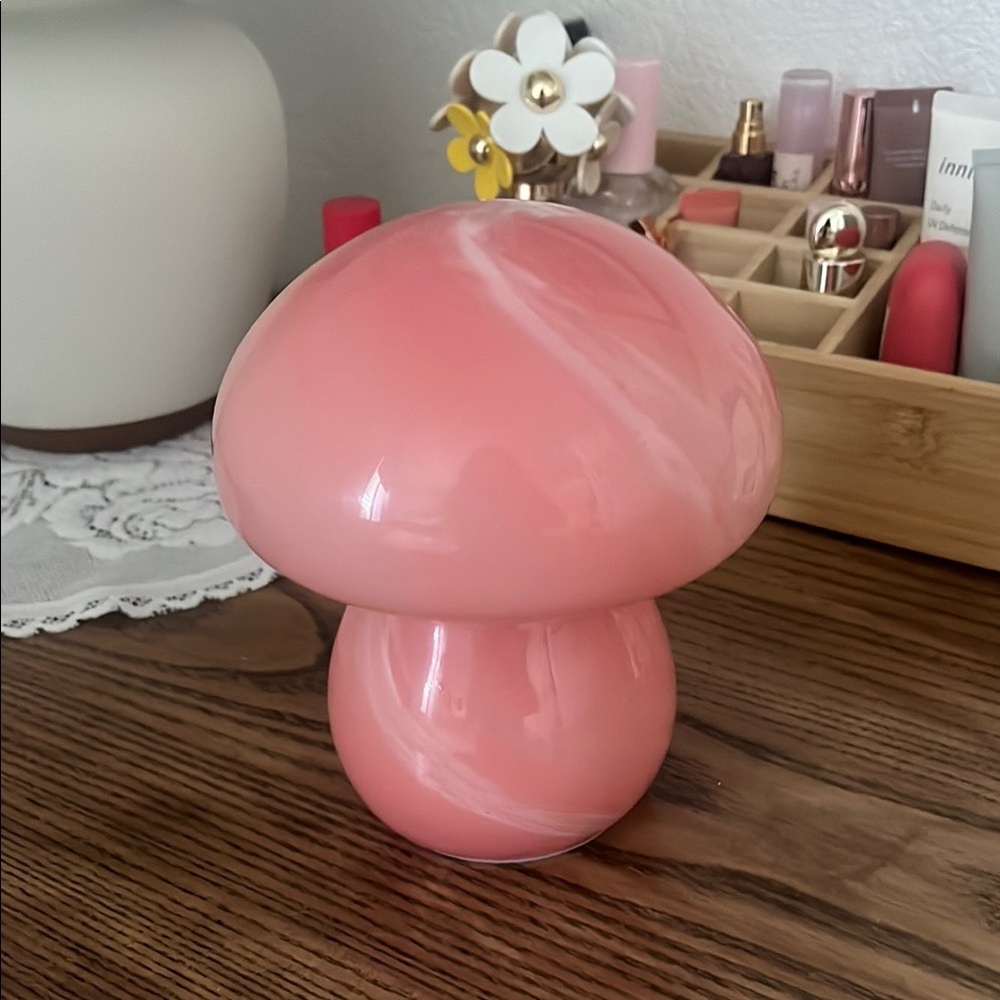 Pink Glass Mushroom Accent Lamp